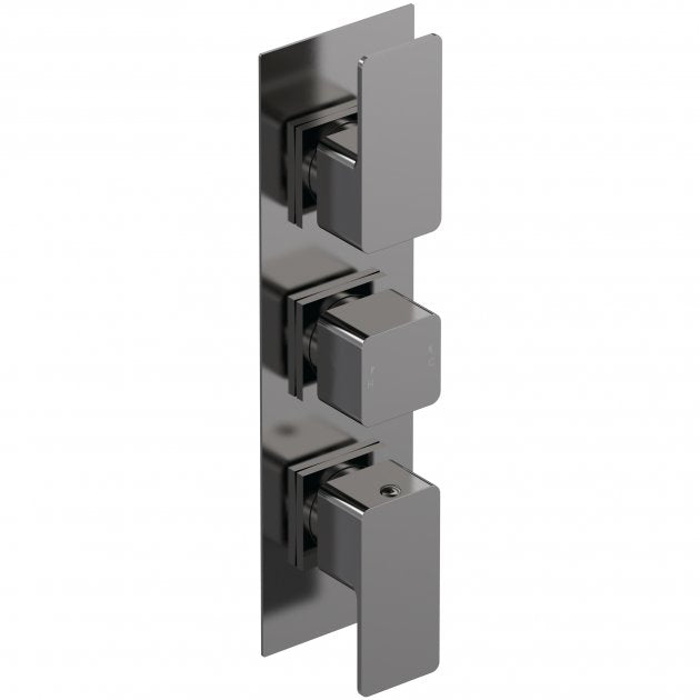 Nuie Windon Thermostatic Concealed Shower Valve Triple Handle - Brushed Gun Metal - WIN7TR02