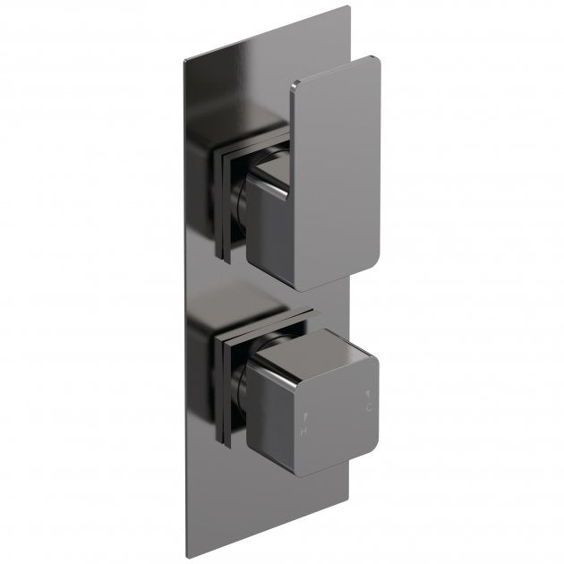 Nuie Windon Thermostatic Concealed Shower Valve Dual Handle - Brushed Gun Metal - WIN7TW01