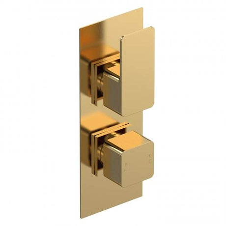 Nuie Windon Thermostatic concealed dual handle shower valve in brushed brass with ceramic disc technology