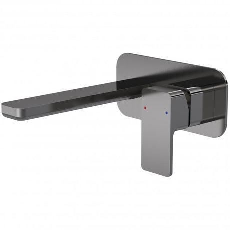 Nuie Windon 2-Hole Wall Mounted Basin Mixer Tap with Plate - Brushed Gun Metal - WIN728