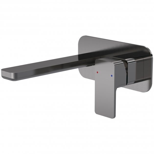 Nuie Windon 2-Hole Wall Mounted Basin Mixer Tap with Plate - Brushed Gun Metal - WIN728