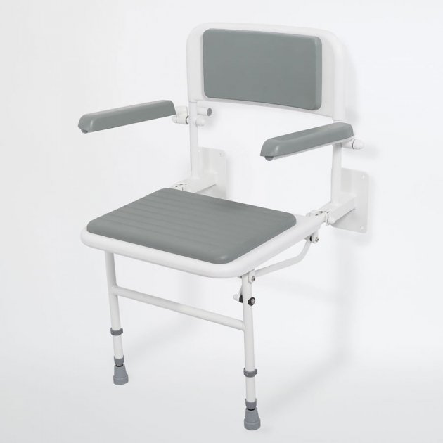 Nymas NymaPRO Wall Mounted Padded Shower Seat with Back Legs and Arms - Grey - 130205/GY