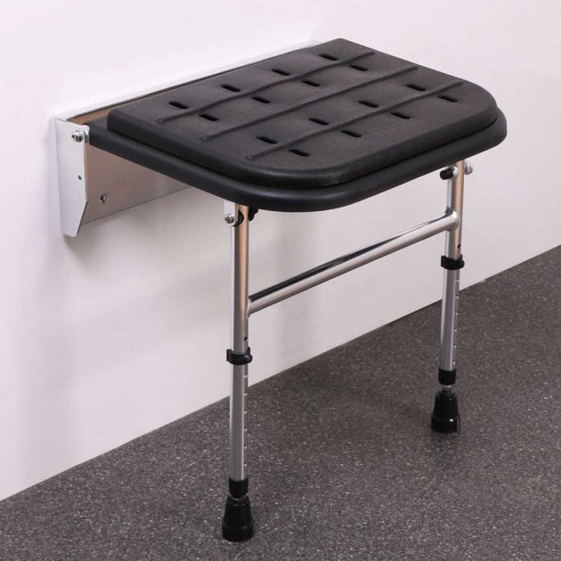 Nymas NymaSTYLE Premium Wall Mounted Padded Shower Seat with Legs - Black - 335002/BL