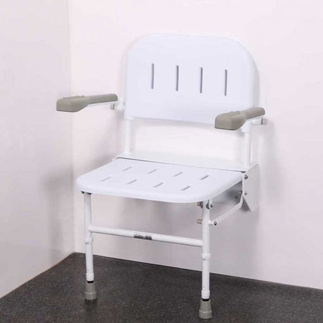 Nymas NymaCARE Premium Wall Mounted Shower Seat with Legs Back and Arms - White - SB-071/WH