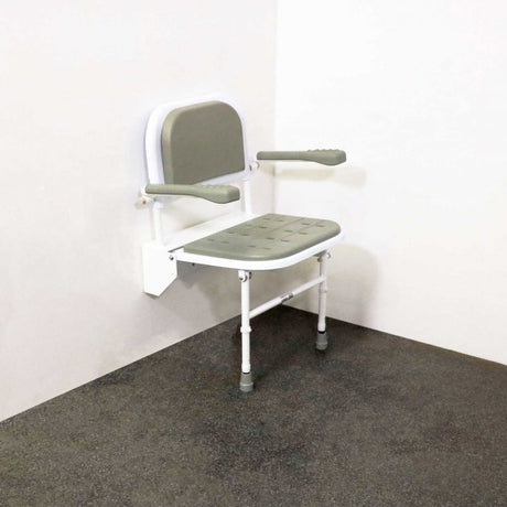 Nymas NymaCARE Premium Wall Mounted Padded Shower Seat with Legs Back and Arms - Grey - SB-081/GY