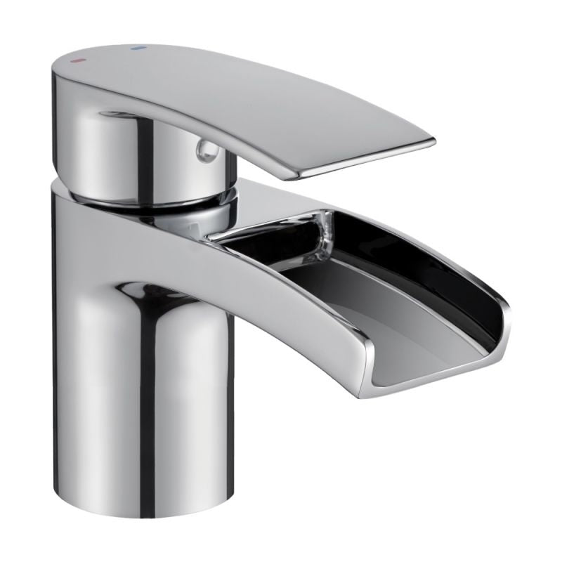 Oakham Tambo Basin Mixer Tap With Waterfall Spout & Click Waste - Chrome