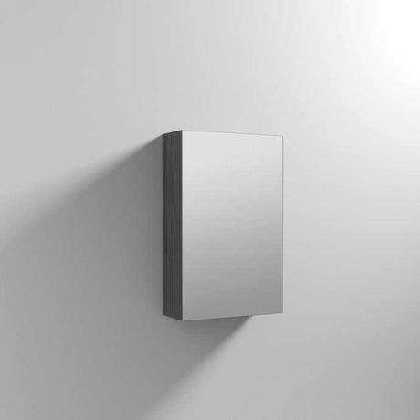 Nuie 1-Door Athena Mirrored Bathroom Cabinet in Brown Grey Avola finish with large mirror door and 715mm height x 450mm width for bathroom storage