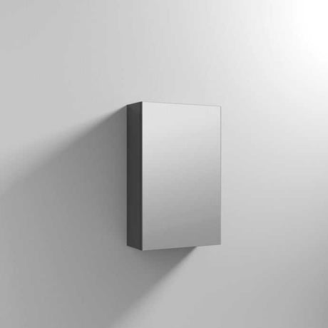 Nuie 1-Door Athena Mirrored Cabinet in gloss grey with sleek design, 715mm height and 450mm width, wall-mounted bathroom storage solution.