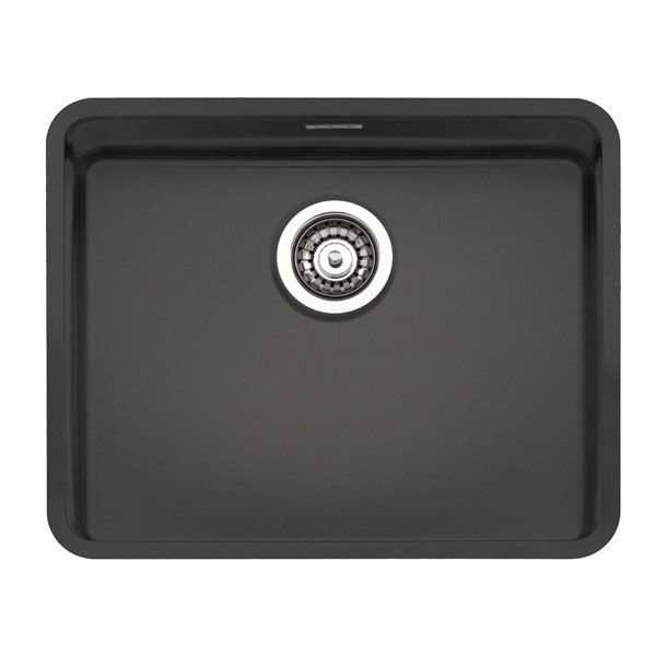 Reginox stainless steel kitchen sink in midnight sky with chrome strainer and powder coated finish