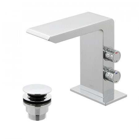 Vado Omika Mono Basin Mixer tap in chrome with universal waste for modern bathroom sinks