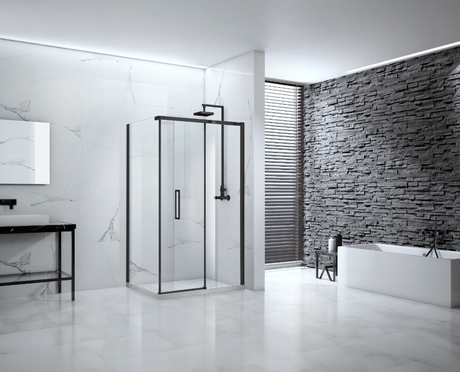 Aquaglass 900mm Onyx 8mm Black Framed Hinged Side Panel - BE866843
