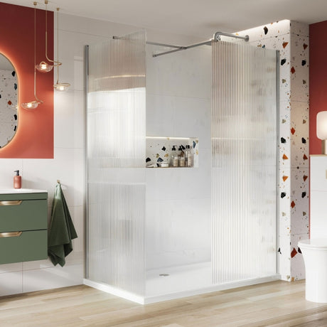 Scudo 1000mm S8 Wetroom Panel Exc Profile  - 8mm Fluted Glass - S8-FLUTE1000