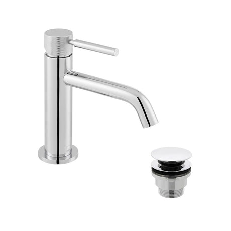 Vado Origins Single Taphole Slimline Mono Basin Mixer Tap With Universal Waste and Knurled Accents  - Chrome - ORI-200/CC-CPK