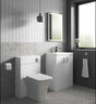 Nuie Arno 2-door floor standing vanity unit with gloss white finish and polymarble basin in modern bathroom setting