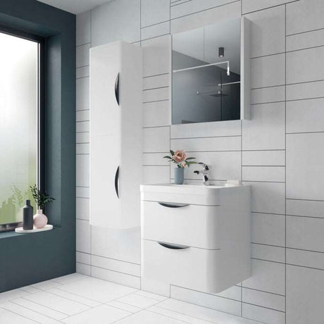 Nuie Parade 2-Drawer Wall Hung Vanity Unit with Ceramic Basin 600mm Wide - White Gloss - FPA002A