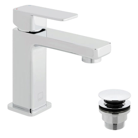 Vado Phase Mini Mono Basin Mixer Smooth Bodied Single Lever Deck Mounted with Universal Waste - Chrome - PHA-200MF/CC-C/P