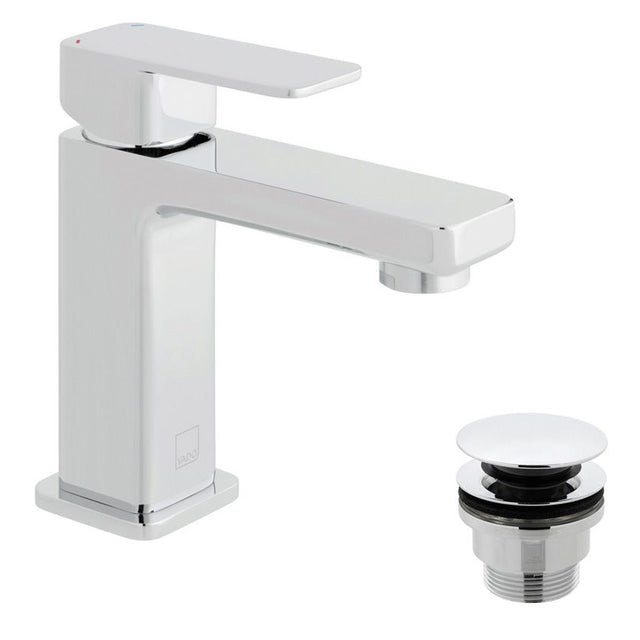 Vado Phase Mini Mono Basin Mixer Smooth Bodied Single Lever Deck Mounted with Universal Waste - Chrome - PHA-200MF/CC-C/P