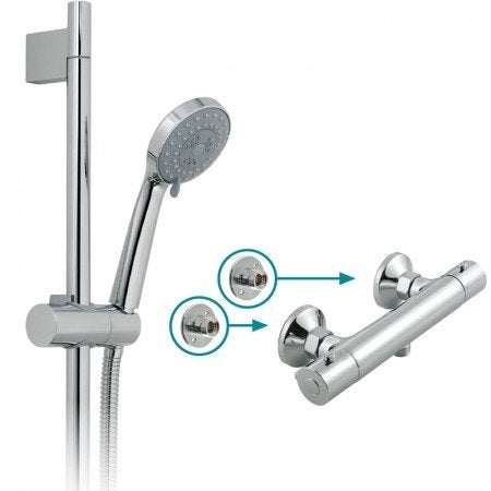 Vado Exposed Shower Valve package in chrome with handheld showerhead and wall-mounted valve unit