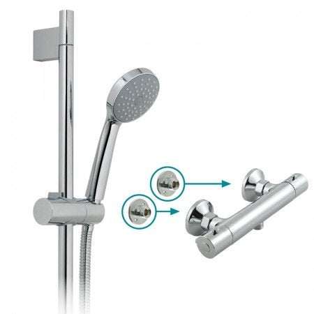 Vado Exposed Shower Valve Package in chrome with handheld showerhead and valve unit