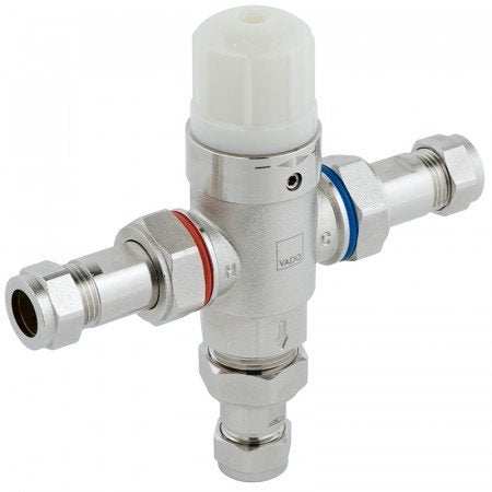 Vado Protherm In-Line Thermostatic Valve TMV3 approved chrome valve with 15mm and 22mm fittings for showers