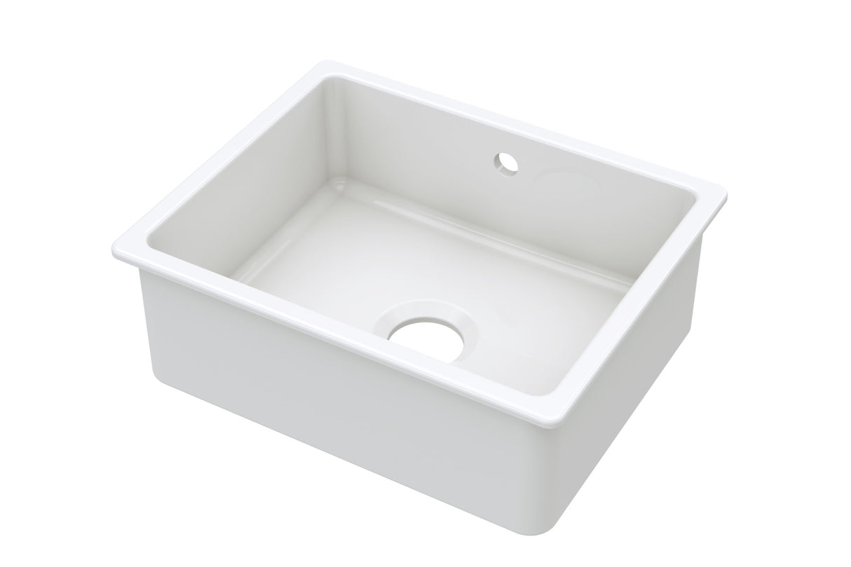 Launde Abbey Inset Single Bowl with Overflow & Central Waste 548mm x 442mm x 197mm - White
