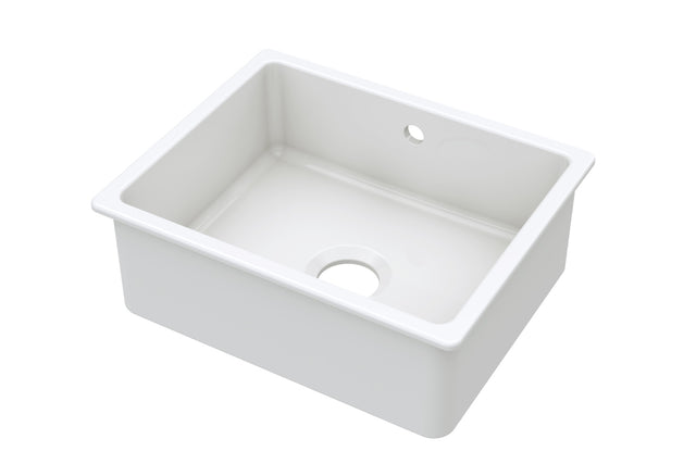 Launde Abbey Inset Single Bowl with Overflow & Central Waste 548mm x 442mm x 197mm - White