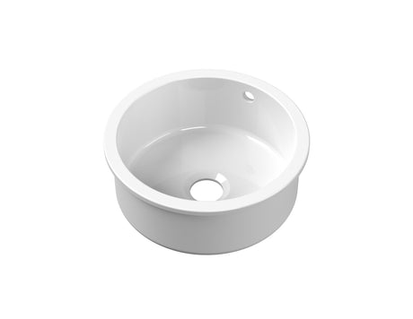 Launde Abbey Inset Round Single Bowl with Overflow & Central Waste 460mm x 191mm - White