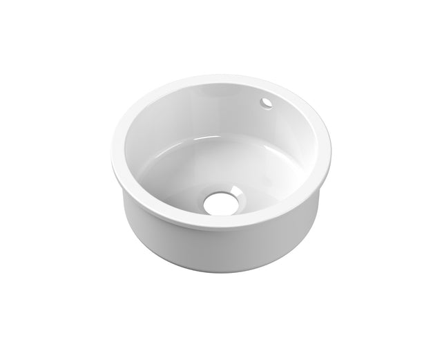 Launde Abbey Inset Round Single Bowl with Overflow & Central Waste 460mm x 191mm - White