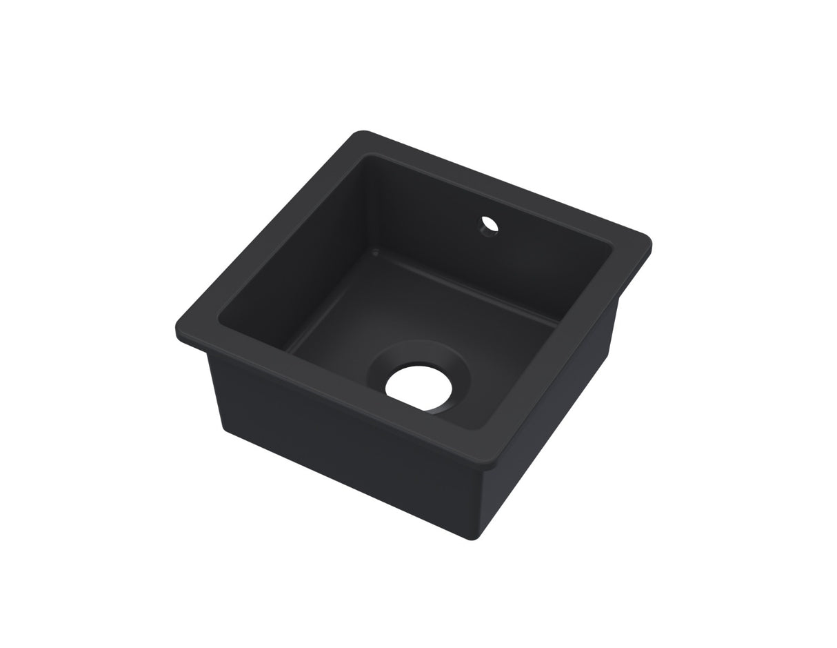 Launde Abbey Inset Single Bowl with Overflow 457mm x 457mm x 203mm - Matt Black