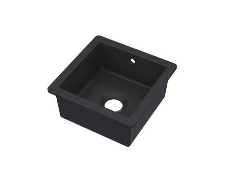 Launde Abbey Inset Single Bowl with Overflow 457mm x 457mm x 203mm - Matt Black