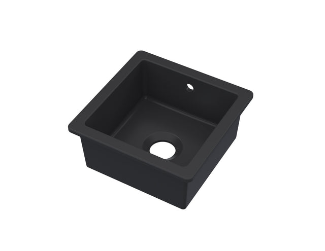 Launde Abbey Inset Single Bowl with Overflow 457mm x 457mm x 203mm - Matt Black