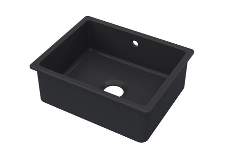 Launde Abbey Inset Single Bowl with Overflow 548mm x 442mm x 197mm - Matt Black