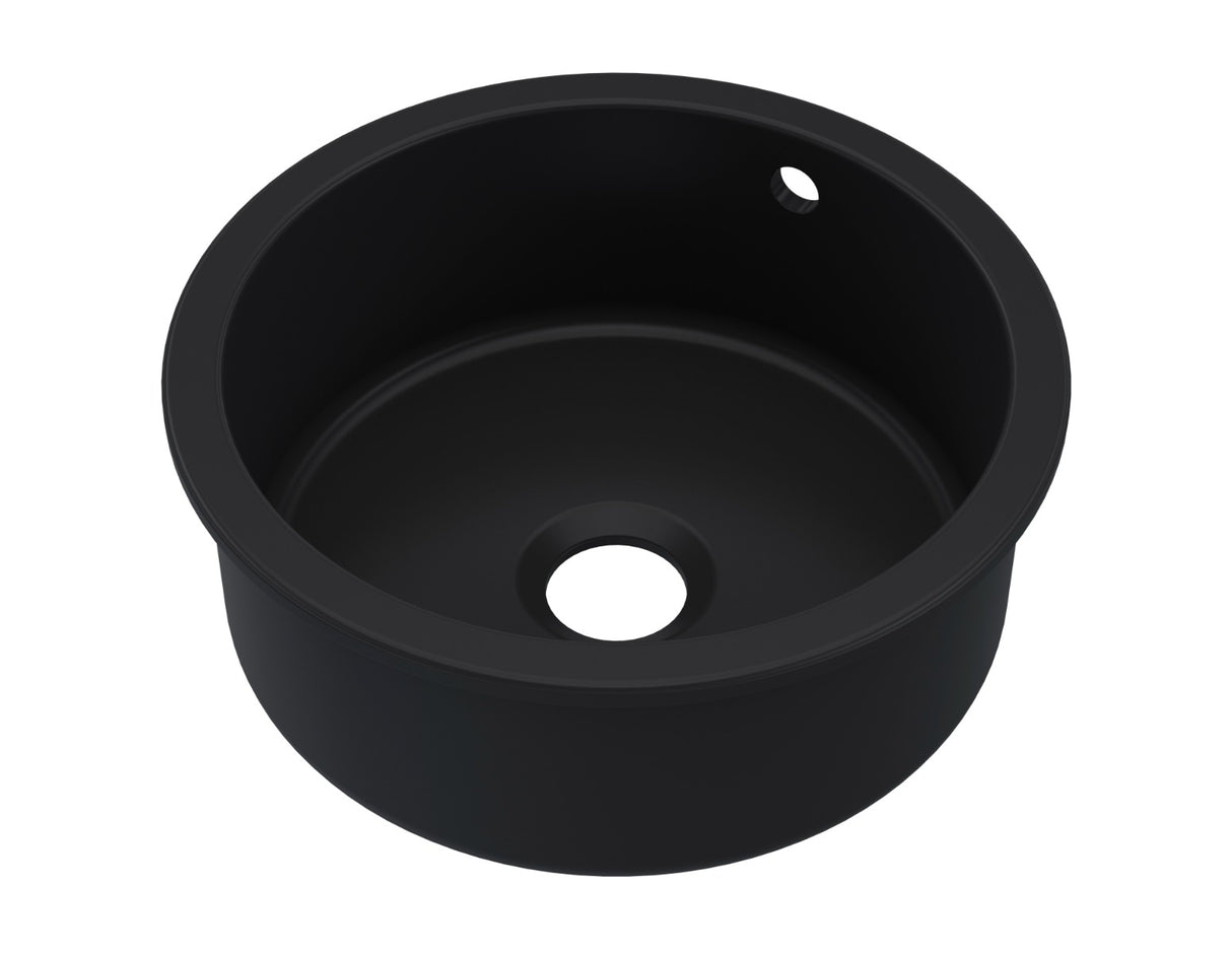 Launde Abbey Inset Round Single Bowl with Overflow & Central Waste 460mm x 191mm - Matt Black