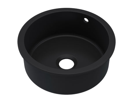 Launde Abbey Inset Round Single Bowl with Overflow & Central Waste 460mm x 191mm - Matt Black