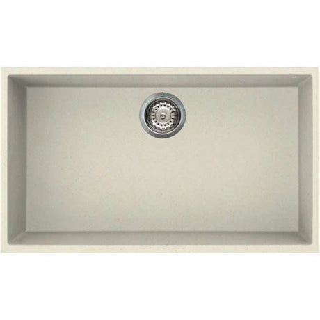Reginox Elleci Granite single bowl undermount kitchen sink in cream with basket strainer waste