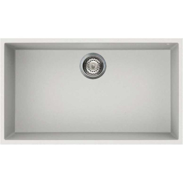 Reginox Quadra 130 white granite single bowl kitchen sink with basket strainer and fitting kit
