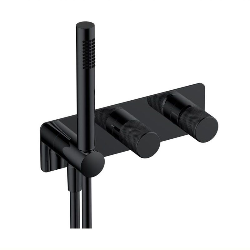 RAK Amalfi Horizontal Dual Outlet Thermostatic Concealed Shower Valve with Handset - Matt Black - RAKAMA3305B