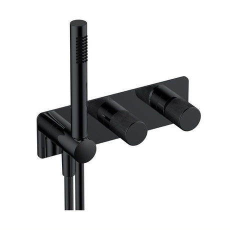 RAK Amalfi Horizontal Dual Outlet Thermostatic Concealed Shower Valve with Handset - Matt Black - RAKAMA3305B