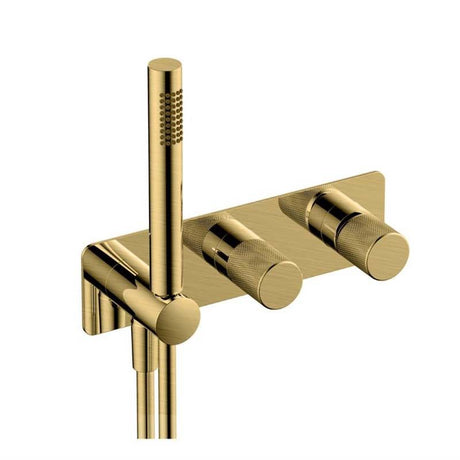 RAK Amalfi Horizontal Dual Outlet Thermostatic Concealed Shower Valve with Handset - Brushed Gold - RAKAMA3305G