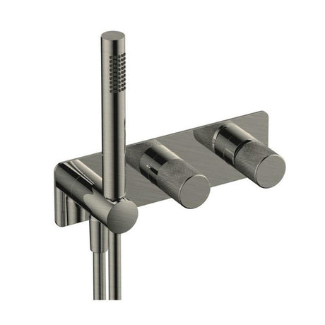 RAK Amalfi Horizontal Dual Outlet Thermostatic Concealed Shower Valve with Handset - Brushed Nickel - RAKAMA3305N