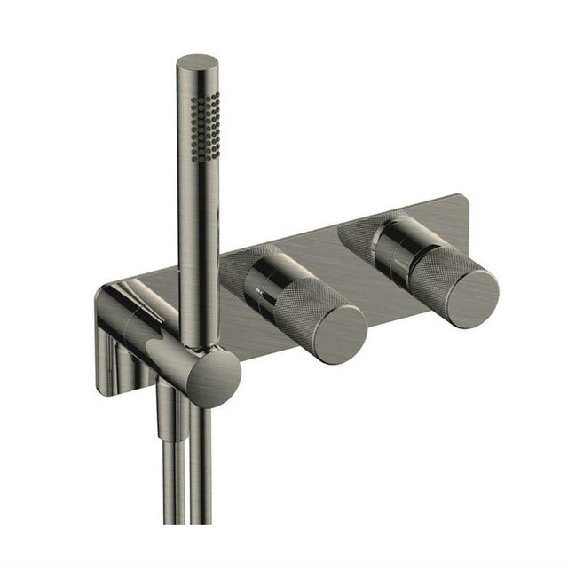 RAK Amalfi Horizontal Dual Outlet Thermostatic Concealed Shower Valve with Handset - Brushed Nickel - RAKAMA3305N