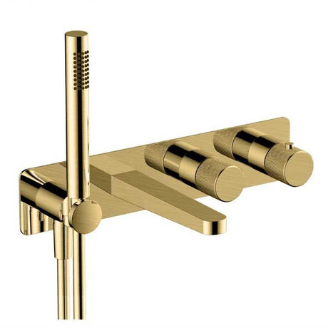 RAK Amalfi Horizontal Dual Outlet Thermostatic Concealed Shower Valve with Handset - Brushed Gold - RAKAMA3306G