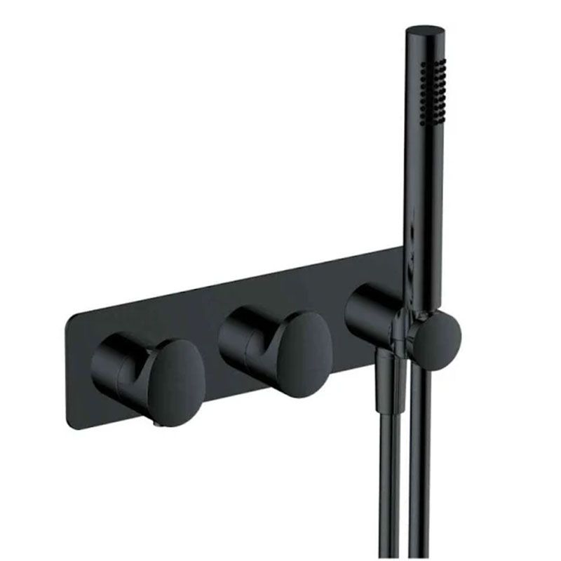 RAK Horizontal Dual Outlet Thermostatic Concealed Shower Valve and Hand Shower - Matt Black - RAKITA3305B