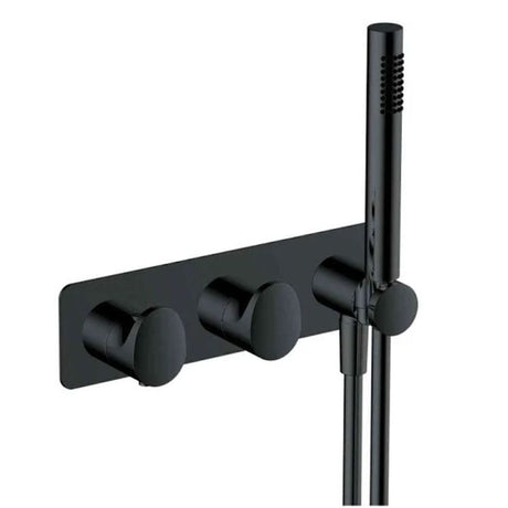 RAK Horizontal Dual Outlet Thermostatic Concealed Shower Valve and Hand Shower - Matt Black - RAKITA3305B