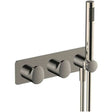 RAK Horizontal Dual Outlet Thermostatic Concealed Shower Valve and Hand Shower - Brushed Nickel - RAKITA3305N