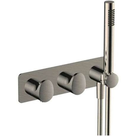 RAK Horizontal Dual Outlet Thermostatic Concealed Shower Valve and Hand Shower - Brushed Nickel - RAKITA3305N