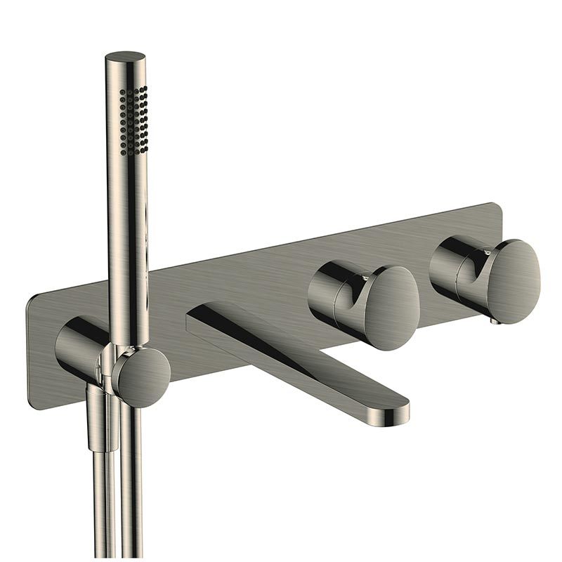 RAK Horizontal Dual Outlet Thermostatic Concealed Shower Valve With Hand Shower - Brushed Nickel - RAKITA3306N