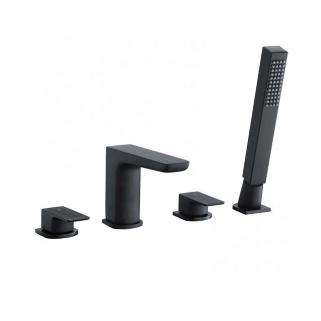RAK Moon 4 Hole Deck Mounted Bath Shower Mixer - Black - RAKMOO3013B