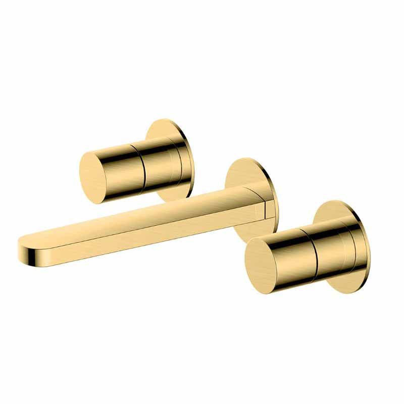 Rak Petit Round Wall Mounted 3 Hole Basin Mixer - Brushed Gold - RAKPER3010G