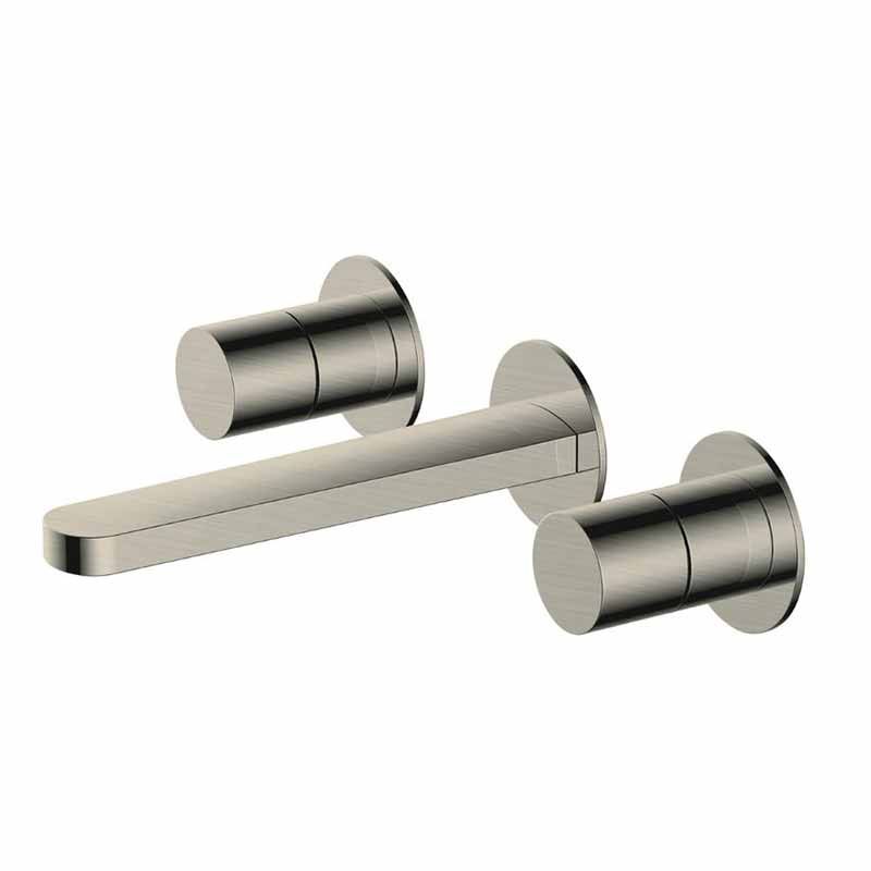 Rak Petit Round Wall Mounted 3 Hole Basin Mixer - Brushed Nickel - RAKPER3010N